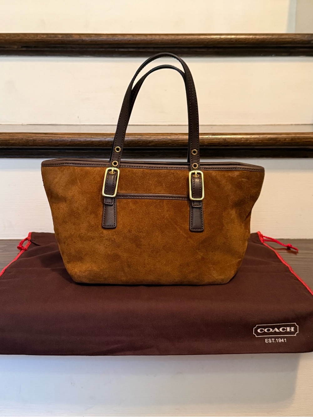 Vintage Coach Brown Suede Top Handle Tote Bag